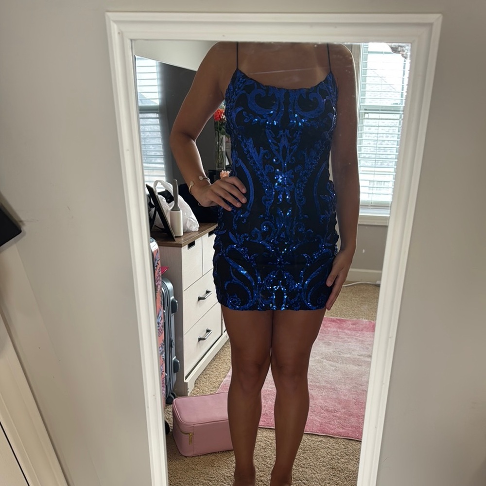 Windsor Blue Sequin Prom Dress